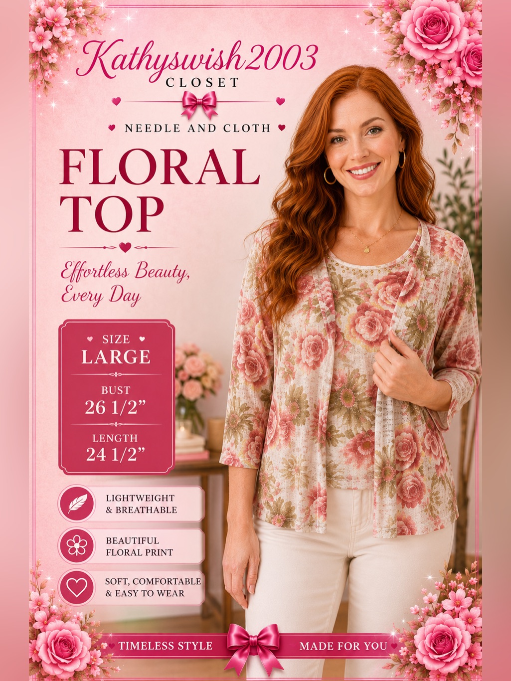 Alfred Dunner Floral Top Size Large Bust 26 1/2” Length 24 1/2”